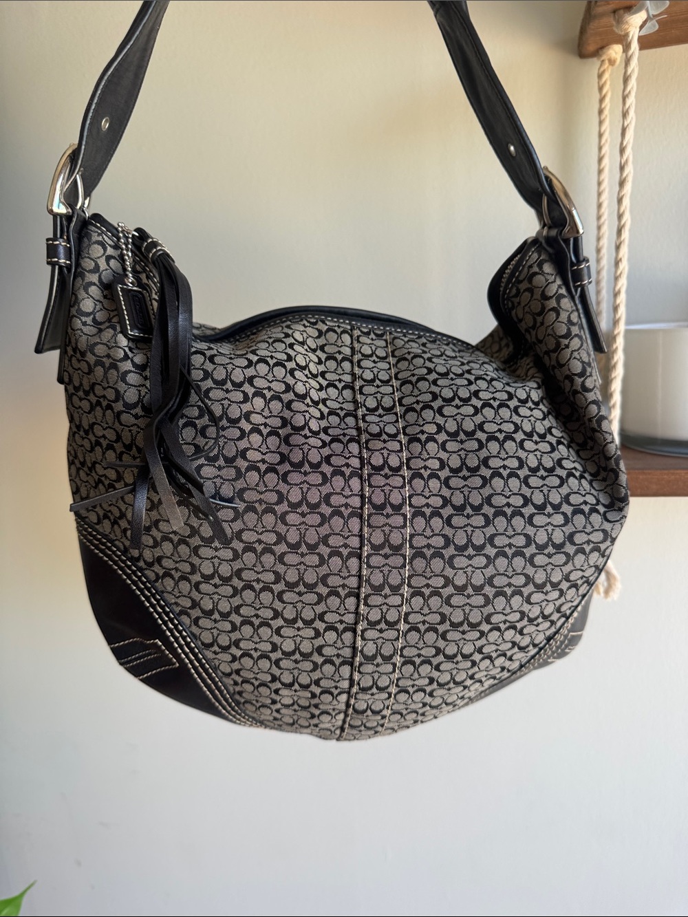 Coach SoHo Black and Gray Signature Jacquard Shoulder Bag